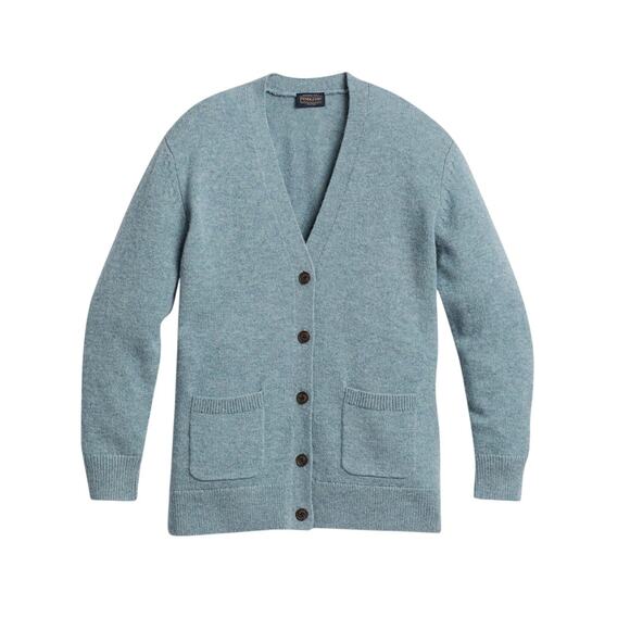 Women's L Boyfriend Shetland Wool Cardigan - Sea Glass Blue Heather